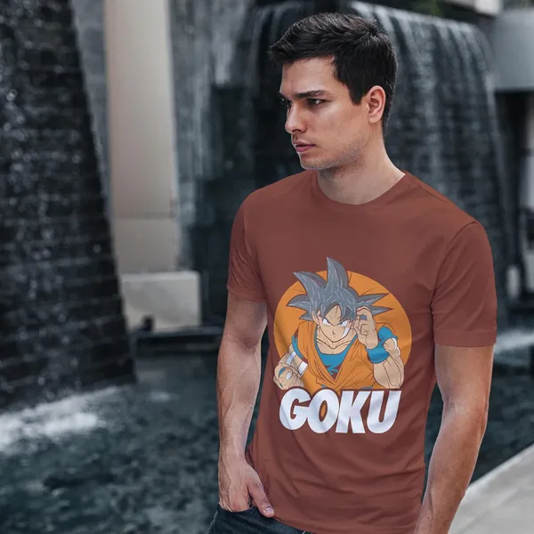 TrendzyKart_100%_Cotton_Goku_Anime_Graphic_Printed_Crew_Neck_T-Shirt__-_Brick_Red