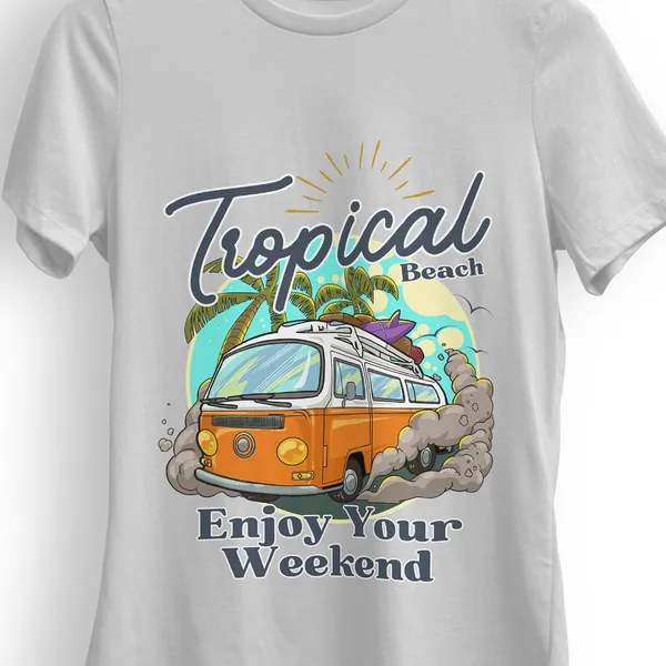 TrendzyKart_100%_Cotton_Tropical_Beach_Print_Crew_Neck_T-Shirt_-_Grey_Melange