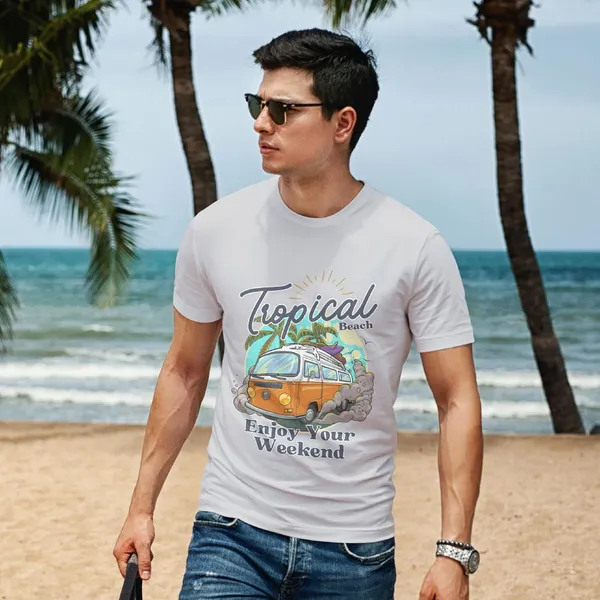 TrendzyKart_100%_Cotton_Tropical_Beach_Print_Crew_Neck_T-Shirt_-_Grey_Melange