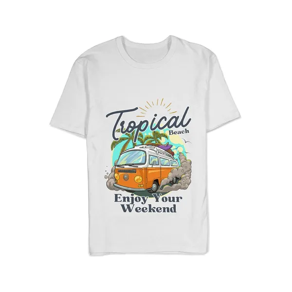 TrendzyKart_100%_Cotton_Tropical_Beach_Print_Crew_Neck_T-Shirt_-_Grey_Melange