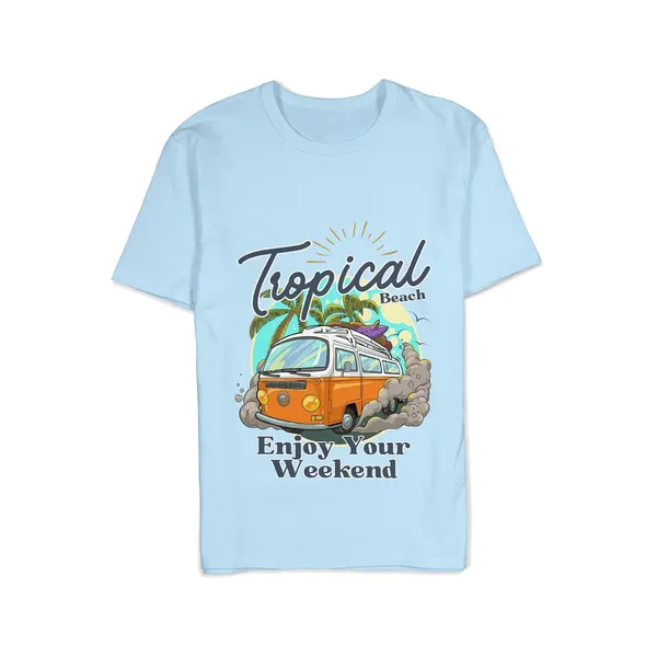 TrendzyKart_100%_Cotton_Tropical_Beach_Printed_Crew_Neck_T-Shirt__-_Baby_Blue
