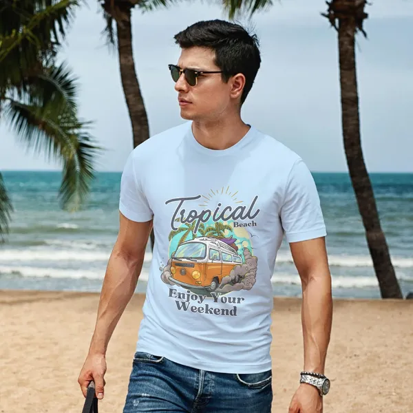 TrendzyKart_100%_Cotton_Tropical_Beach_Printed_Crew_Neck_T-Shirt__-_Baby_Blue