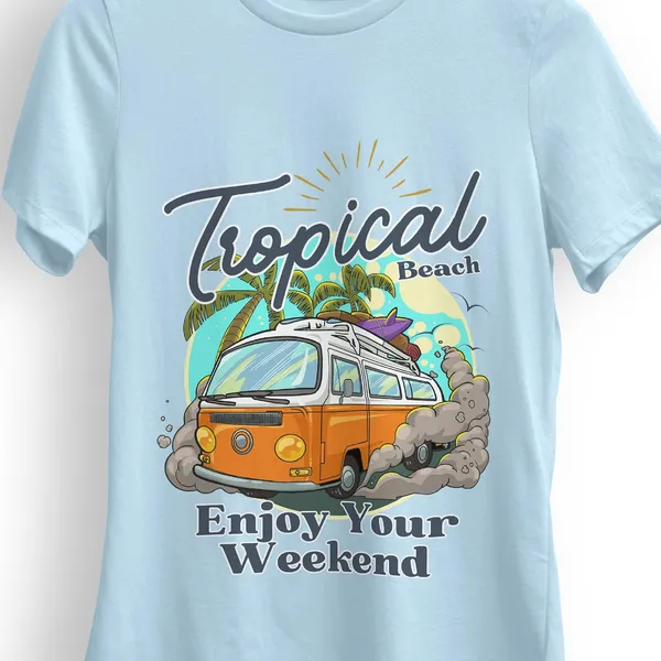 TrendzyKart_100%_Cotton_Tropical_Beach_Printed_Crew_Neck_T-Shirt__-_Baby_Blue