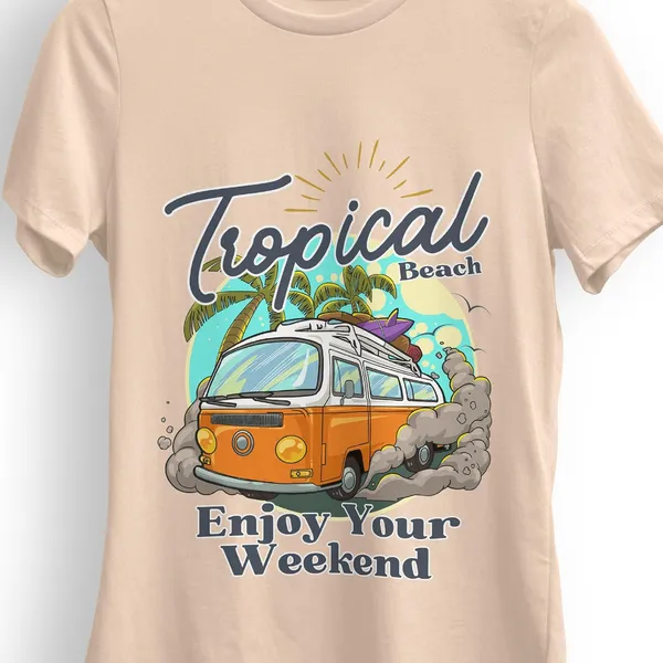 TrendzyKart_100%_Cotton_Tropical_Beach_Print_Crew_Neck_T-Shirt_-_Peach
