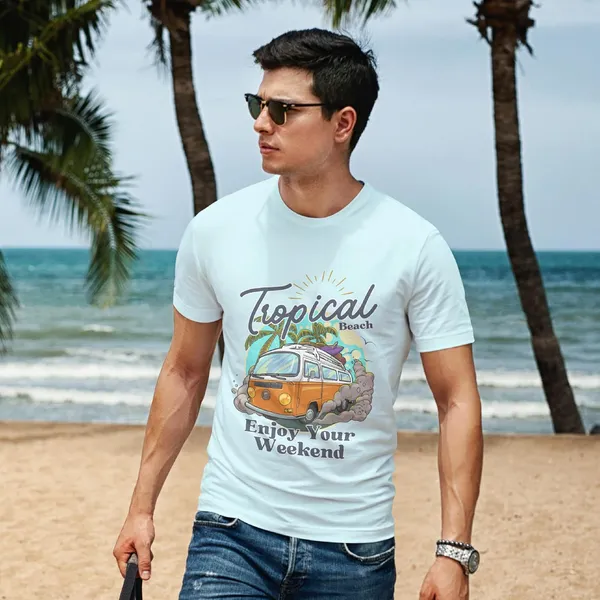TrendzyKart_100%_Cotton_Tropical_Beach_Print_Crew_Neck_T-Shirt_-_Mint