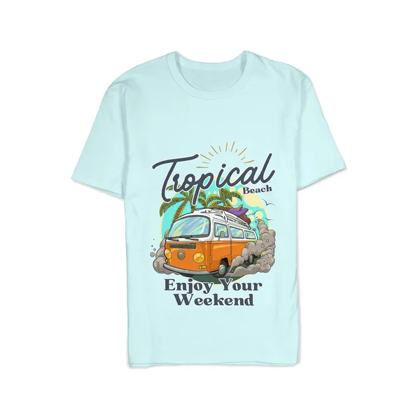 TrendzyKart_100%_Cotton_Tropical_Beach_Print_Crew_Neck_T-Shirt_-_Mint