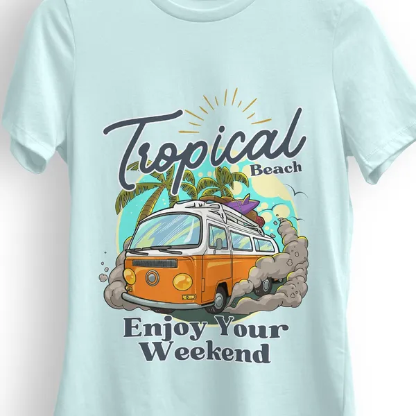 TrendzyKart_100%_Cotton_Tropical_Beach_Print_Crew_Neck_T-Shirt_-_Mint