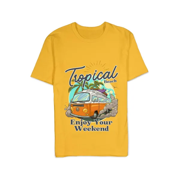 TrendzyKart_100%_Cotton_Tropical_Beach_Print_Crew_Neck_T-Shirt_-_Mustard_Yellow