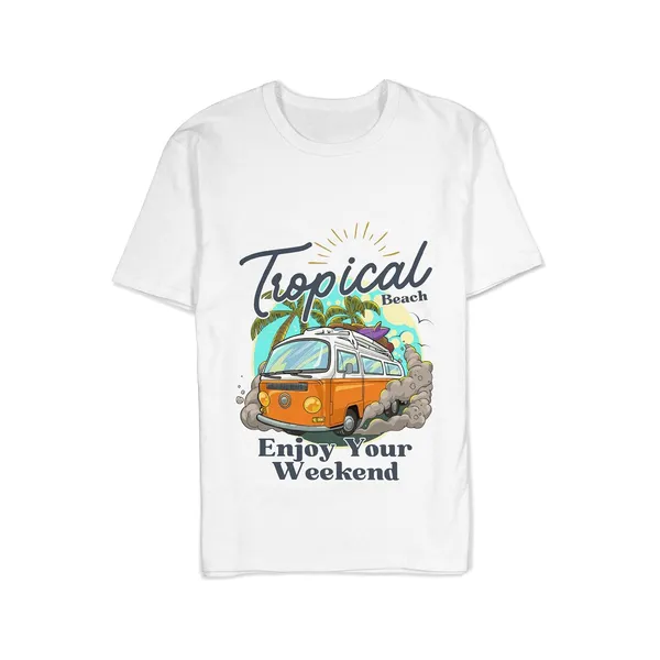 TrendzyKart_100%_Cotton_Tropical_Beach_Printed_Crew_Neck_T-Shirt__-_White