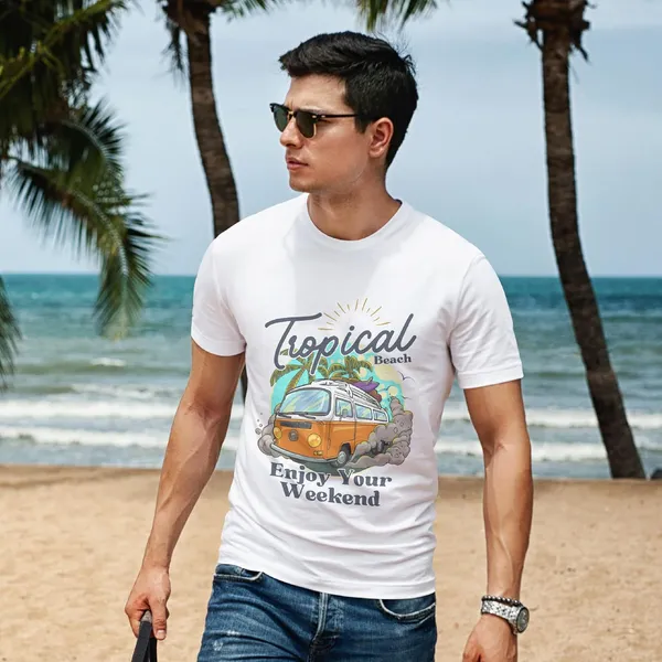 TrendzyKart_100%_Cotton_Tropical_Beach_Printed_Crew_Neck_T-Shirt__-_White