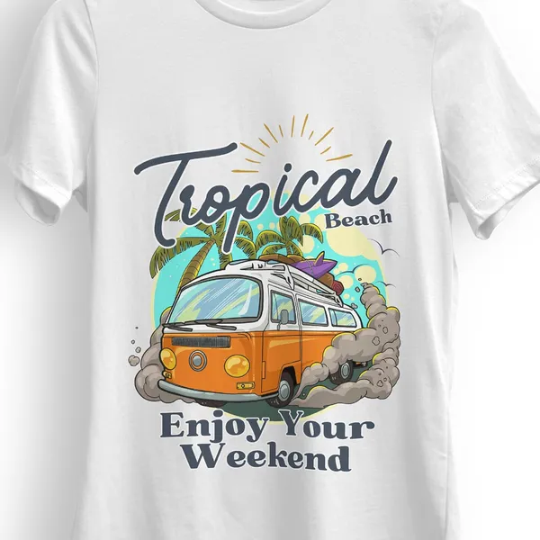 TrendzyKart_100%_Cotton_Tropical_Beach_Printed_Crew_Neck_T-Shirt__-_White