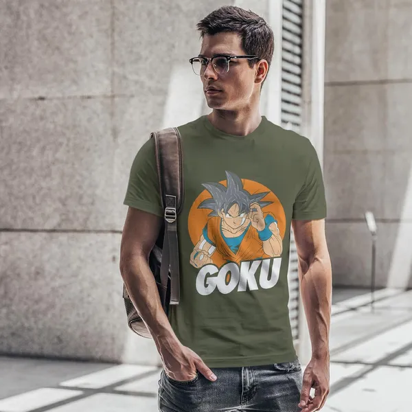TrendzyKart_100%_Cotton_Goku_Anime_Graphic_Printed_Crew_Neck_T-Shirt__-_Olive_Green