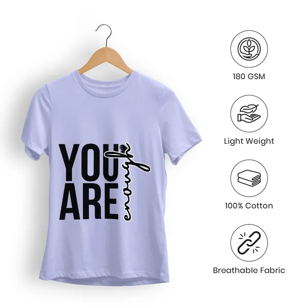 TrendzyKart_Women's_You_are_Enough_Graphic_Printed_T-Shirt_|_Cotton_Casual_Tee_|_Round_Neck_Half_Sleeve_|_Regular_Fit_Typography_Design_(in,_Alpha,_3XL,_Regular,_Purple)