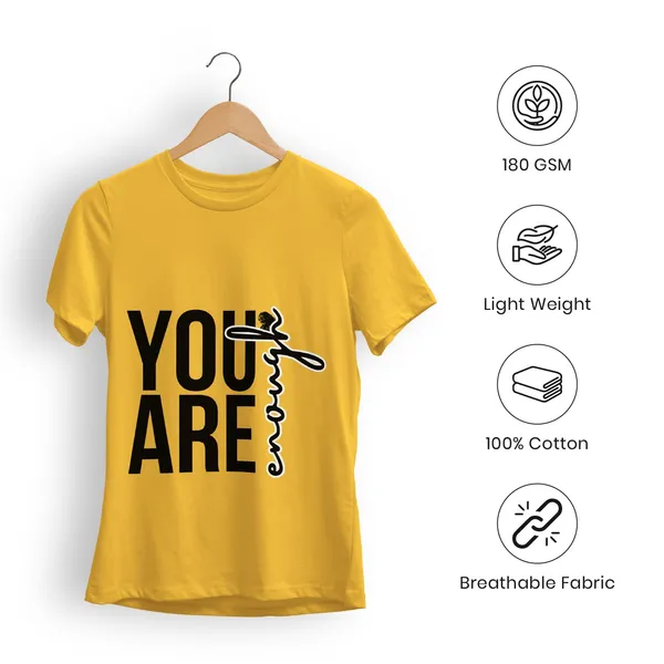 TrendzyKart_Women's_You_are_Enough_Graphic_Printed_T-Shirt_|_Cotton_Casual_Tee_|_Round_Neck_Half_Sleeve_|_Regular_Fit_Typography_Design_(in,_Alpha,_3XL,_Regular,_Yellow)