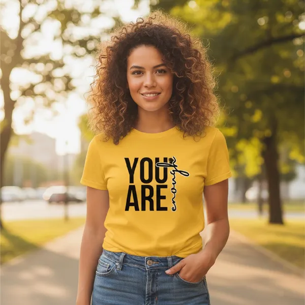 TrendzyKart_Women's_You_are_Enough_Graphic_Printed_T-Shirt_|_Cotton_Casual_Tee_|_Round_Neck_Half_Sleeve_|_Regular_Fit_Typography_Design_(in,_Alpha,_3XL,_Regular,_Yellow)