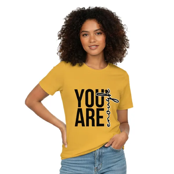 TrendzyKart_Women's_You_are_Enough_Graphic_Printed_T-Shirt_|_Cotton_Casual_Tee_|_Round_Neck_Half_Sleeve_|_Regular_Fit_Typography_Design_(in,_Alpha,_3XL,_Regular,_Yellow)