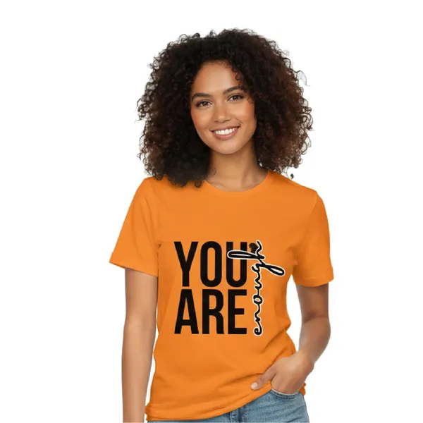 TrendzyKart_Women's_You_are_Enough_Graphic_Printed_T-Shirt_|_Cotton_Casual_Tee_|_Round_Neck_Half_Sleeve_|_Regular_Fit_Typography_Design_(in,_Alpha,_3XL,_Regular,_Orange)