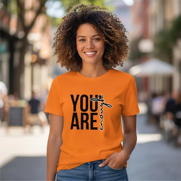 TrendzyKart_Women's_You_are_Enough_Graphic_Printed_T-Shirt_|_Cotton_Casual_Tee_|_Round_Neck_Half_Sleeve_|_Regular_Fit_Typography_Design_(in,_Alpha,_3XL,_Regular,_Orange)