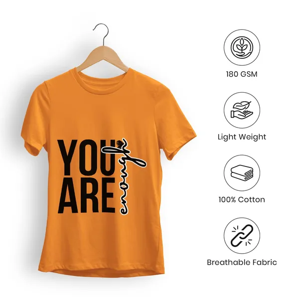 TrendzyKart_Women's_You_are_Enough_Graphic_Printed_T-Shirt_|_Cotton_Casual_Tee_|_Round_Neck_Half_Sleeve_|_Regular_Fit_Typography_Design_(in,_Alpha,_3XL,_Regular,_Orange)