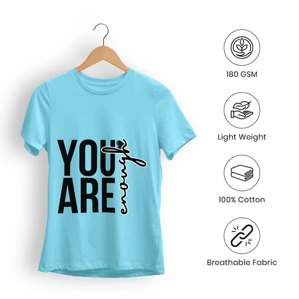 TrendzyKart_Women's_You_are_Enough_Graphic_Printed_T-Shirt_|_Cotton_Casual_Tee_|_Round_Neck_Half_Sleeve_|_Regular_Fit_Typography_Design_(in,_Alpha,_3XL,_Regular,_Blue)