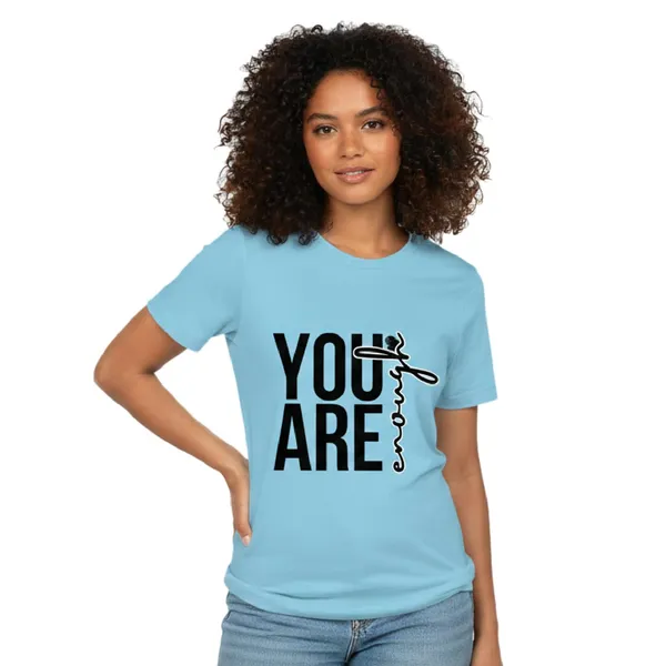 TrendzyKart_Women's_You_are_Enough_Graphic_Printed_T-Shirt_|_Cotton_Casual_Tee_|_Round_Neck_Half_Sleeve_|_Regular_Fit_Typography_Design_(in,_Alpha,_3XL,_Regular,_Blue)
