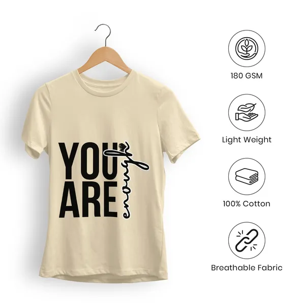 TrendzyKart_Women's_You_are_Enough_Graphic_Printed_T-Shirt_|_Cotton_Casual_Tee_|_Round_Neck_Half_Sleeve_|_Regular_Fit_Typography_Design_(in,_Alpha,_3XL,_Regular,_Beige)