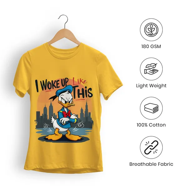 Trendzy_Kart_Donald_Duck_Cartoon_Printed_Women�s_T-Shirt_|_100%_Cotton_Graphic_Tee_for_Women_|_Crew_Neck_Half_Sleeve_Soft_Breathable_Casual_Top_(in,_Alpha,_3XL,_Plus,_M_Yellow)