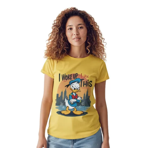 Trendzy_Kart_Donald_Duck_Cartoon_Printed_Women�s_T-Shirt_|_100%_Cotton_Graphic_Tee_for_Women_|_Crew_Neck_Half_Sleeve_Soft_Breathable_Casual_Top_(in,_Alpha,_3XL,_Plus,_M_Yellow)