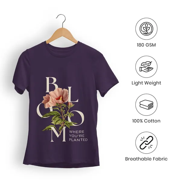 Trendzy_Kart_Floral_Printed_Women's_T-Shirt_|_100%_Cotton_Crew_Neck_Half_Sleeve_Casual_Graphic_Tee_|_Soft_Breathable_Regular_Fit_Top_(in,_Alpha,_3XL,_Plus,_Purple)