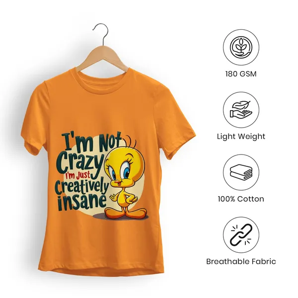 Trendzy_Kart_Tweety_Bird_Cartoon_Printed_Women�s_T-Shirt_|_100%_Cotton_Crew_Neck_Half_Sleeve_Graphic_Tee_(in,_Alpha,_3XL,_Plus,_Orange)