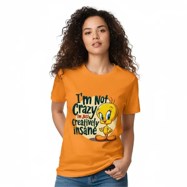 Trendzy_Kart_Tweety_Bird_Cartoon_Printed_Women�s_T-Shirt_|_100%_Cotton_Crew_Neck_Half_Sleeve_Graphic_Tee_(in,_Alpha,_3XL,_Plus,_Orange)