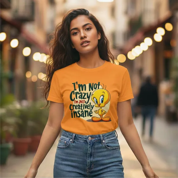 Trendzy_Kart_Tweety_Bird_Cartoon_Printed_Women�s_T-Shirt_|_100%_Cotton_Crew_Neck_Half_Sleeve_Graphic_Tee_(in,_Alpha,_3XL,_Plus,_Orange)