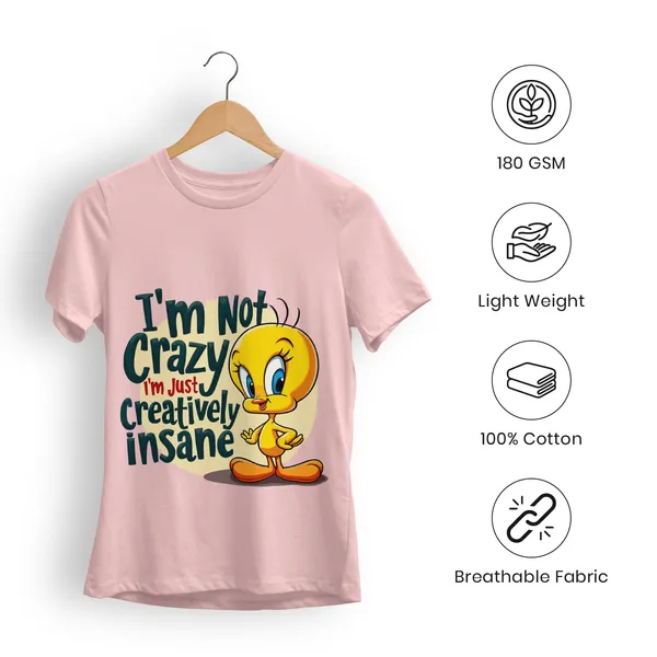 Trendzy_Kart_Tweety_Bird_Cartoon_Printed_Women�s_T-Shirt_|_100%_Cotton_Crew_Neck_Half_Sleeve_Graphic_Tee_(in,_Alpha,_3XL,_Plus,_Baby_Pink)