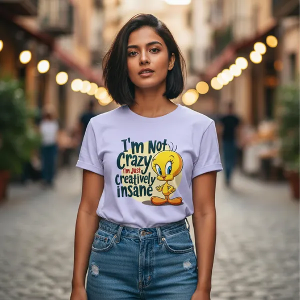 Trendzy_Kart_Tweety_Bird_Cartoon_Printed_Women�s_T-Shirt_|_100%_Cotton_Crew_Neck_Half_Sleeve_Graphic_Tee_(in,_Alpha,_3XL,_Plus,_Lavender)