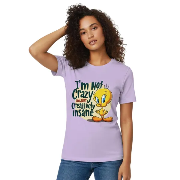 Trendzy_Kart_Tweety_Bird_Cartoon_Printed_Women�s_T-Shirt_|_100%_Cotton_Crew_Neck_Half_Sleeve_Graphic_Tee_(in,_Alpha,_3XL,_Plus,_Lavender)