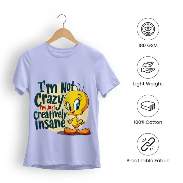 Trendzy_Kart_Tweety_Bird_Cartoon_Printed_Women�s_T-Shirt_|_100%_Cotton_Crew_Neck_Half_Sleeve_Graphic_Tee_(in,_Alpha,_3XL,_Plus,_Lavender)