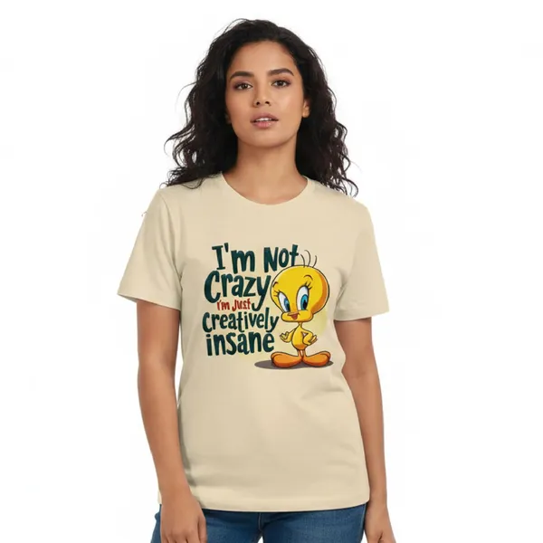 Trendzy_Kart_Tweety_Bird_Cartoon_Printed_Women�s_T-Shirt_|_100%_Cotton_Crew_Neck_Half_Sleeve_Graphic_Tee_(in,_Alpha,_3XL,_Plus,_Beige)