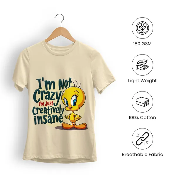 Trendzy_Kart_Tweety_Bird_Cartoon_Printed_Women�s_T-Shirt_|_100%_Cotton_Crew_Neck_Half_Sleeve_Graphic_Tee_(in,_Alpha,_3XL,_Plus,_Beige)