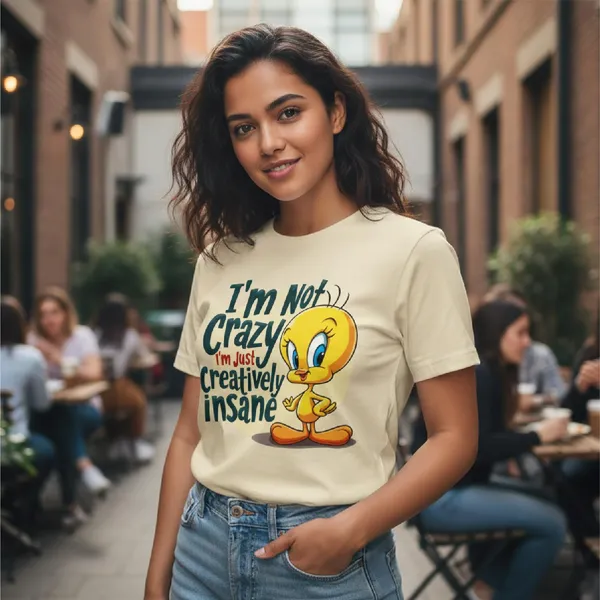 Trendzy_Kart_Tweety_Bird_Cartoon_Printed_Women�s_T-Shirt_|_100%_Cotton_Crew_Neck_Half_Sleeve_Graphic_Tee_(in,_Alpha,_3XL,_Plus,_Beige)