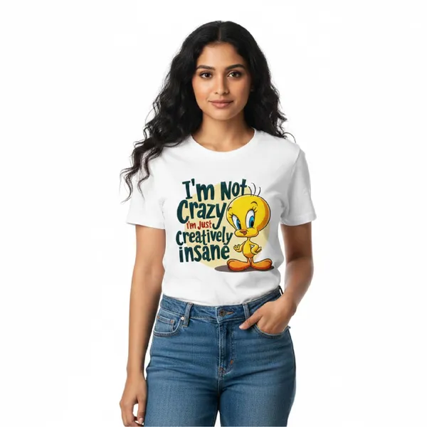 Trendzy_Kart_Tweety_Bird_Cartoon_Printed_Women's_T-Shirt_|_100%_Cotton_Crew_Neck_Half_Sleeve_Graphic_Tee_(in,_Alpha,_3XL,_Plus,_White)