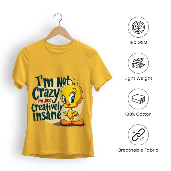 Trendzy_Kart_Tweety_Bird_Cartoon_Printed_Women�s_T-Shirt_|_100%_Cotton_Crew_Neck_Half_Sleeve_Graphic_Tee_(in,_Alpha,_3XL,_Plus,_Mustard_Yellow)