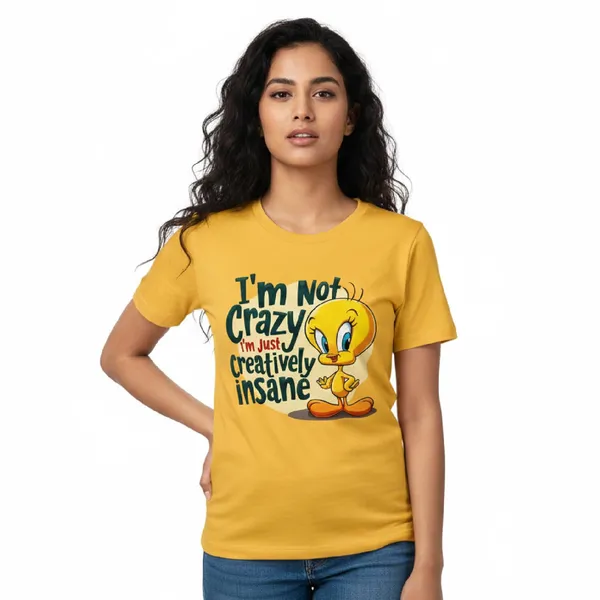 Trendzy_Kart_Tweety_Bird_Cartoon_Printed_Women�s_T-Shirt_|_100%_Cotton_Crew_Neck_Half_Sleeve_Graphic_Tee_(in,_Alpha,_3XL,_Plus,_Mustard_Yellow)