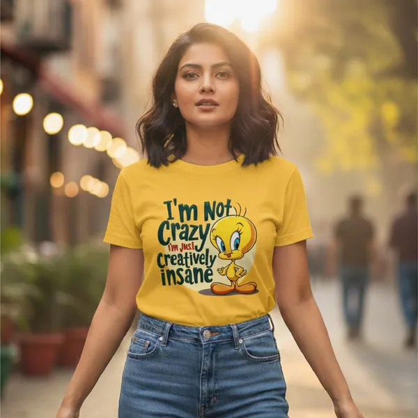 Trendzy_Kart_Tweety_Bird_Cartoon_Printed_Women�s_T-Shirt_|_100%_Cotton_Crew_Neck_Half_Sleeve_Graphic_Tee_(in,_Alpha,_3XL,_Plus,_Mustard_Yellow)