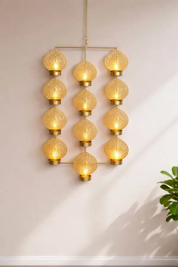 Shubh_Aura_pack_of_1_heavy_Metal_with_gold_finish_Wall_Hanging_with_12_tea_light_Holder,_It_looks_perfect_for_home_decor_in_everyday_basis_&_looks_elegant_for_gifting_in_different_occasion