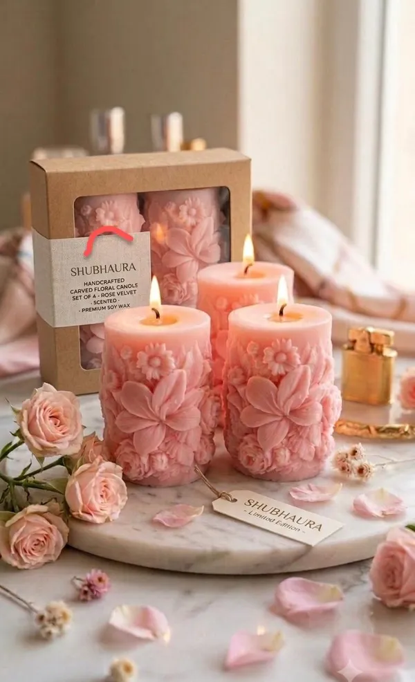 Shubh_Aura_100%_pure_Soy_Wax_scented_small_rose_flower_3D_Candles,_set_of_2_,_Beautiful_for_decoration_&_Gifting