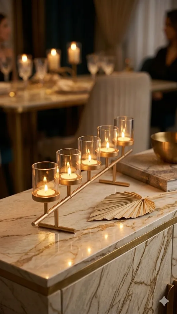 Shubh_Aura_Pack_of_1_Premium_metal_Gold_finish_5_candle_holder,_It_has_5_borosilicate_glass_to_proetct_fire,_its_good_for_Home_d�cor_dinining_table,_candle_decoration_for_festivals,_size_46cmx15cm