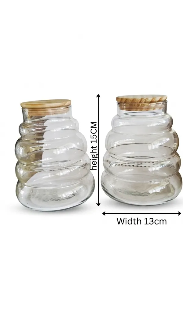 Shubh_Aura_Pack_of_2,_heavy_glass_spriral_design_air_tight_jar_container_with_wooden_lid,_size_1000ml