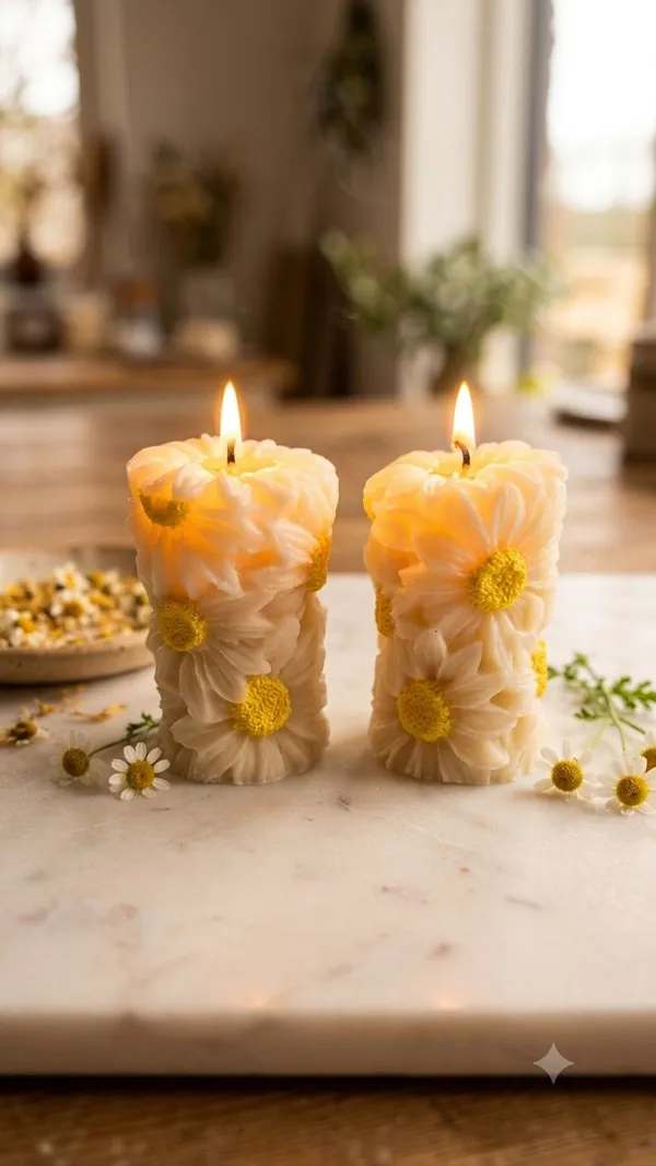Shubh_Aura_100%_pure_Soy_Wax_scented_small_daisy_flower_3D_Candles,_set_of_4_,_Beautiful_for_decoration_&_Gifting
