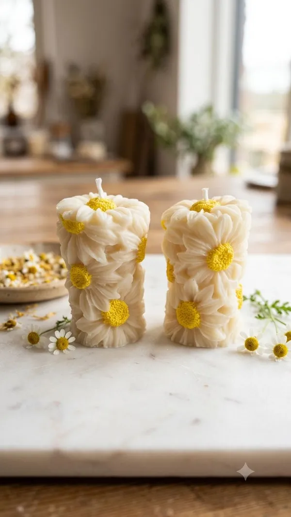 Shubh_Aura_100%_pure_Soy_Wax_scented_small_daisy_flower_3D_Candles,_set_of_4_,_Beautiful_for_decoration_&_Gifting