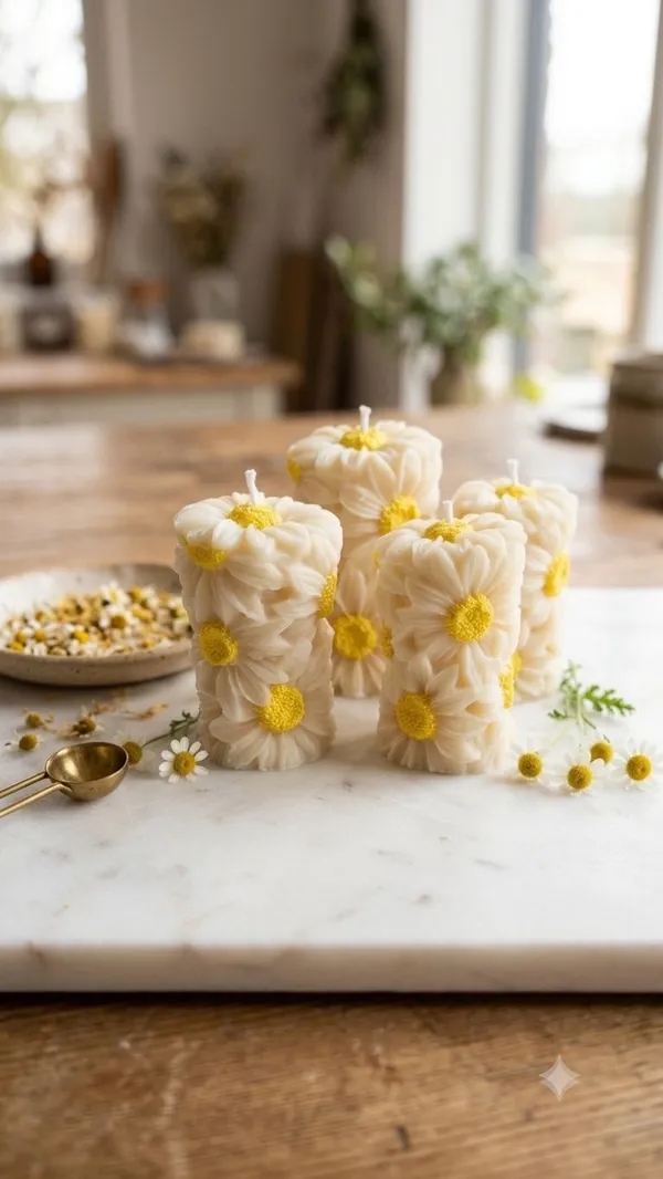 Shubh_Aura_100%_pure_Soy_Wax_scented_small_daisy_flower_3D_Candles,_set_of_4_,_Beautiful_for_decoration_&_Gifting